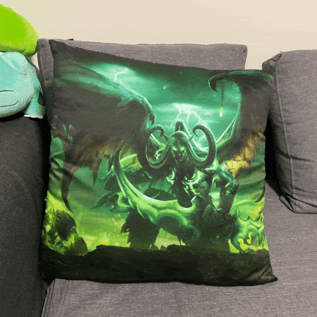 沙发上的魔兽抱枕,妙蛙种子,桌子上的雷姆手办和定制水杯,甚至厨房里