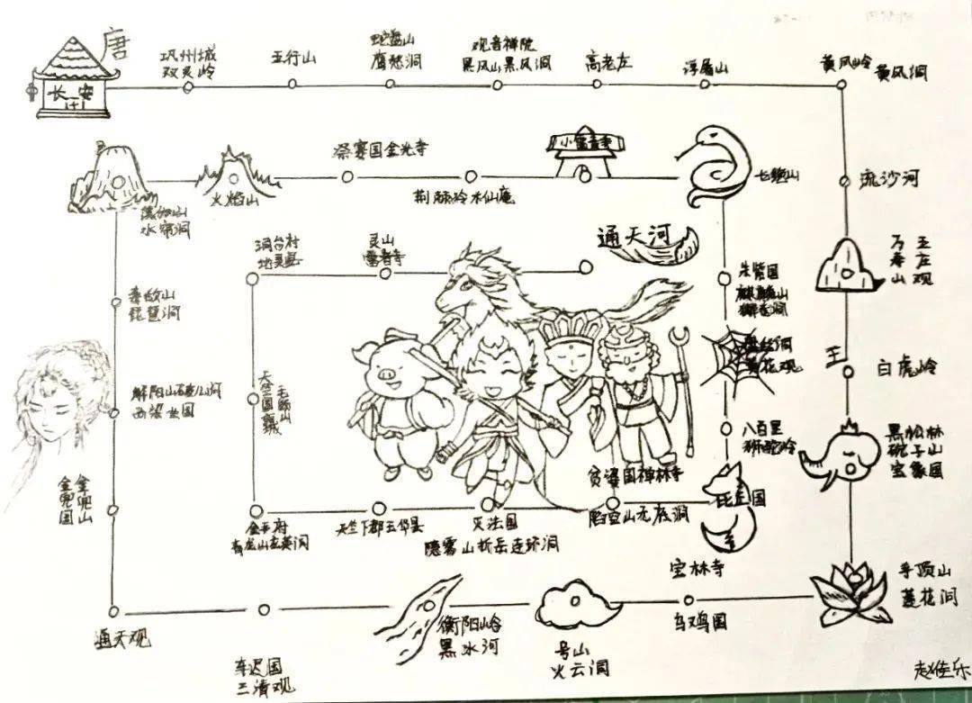 杭州市文晖实验学校的初一新生,重读《西游记》后,手绘西天取经路线