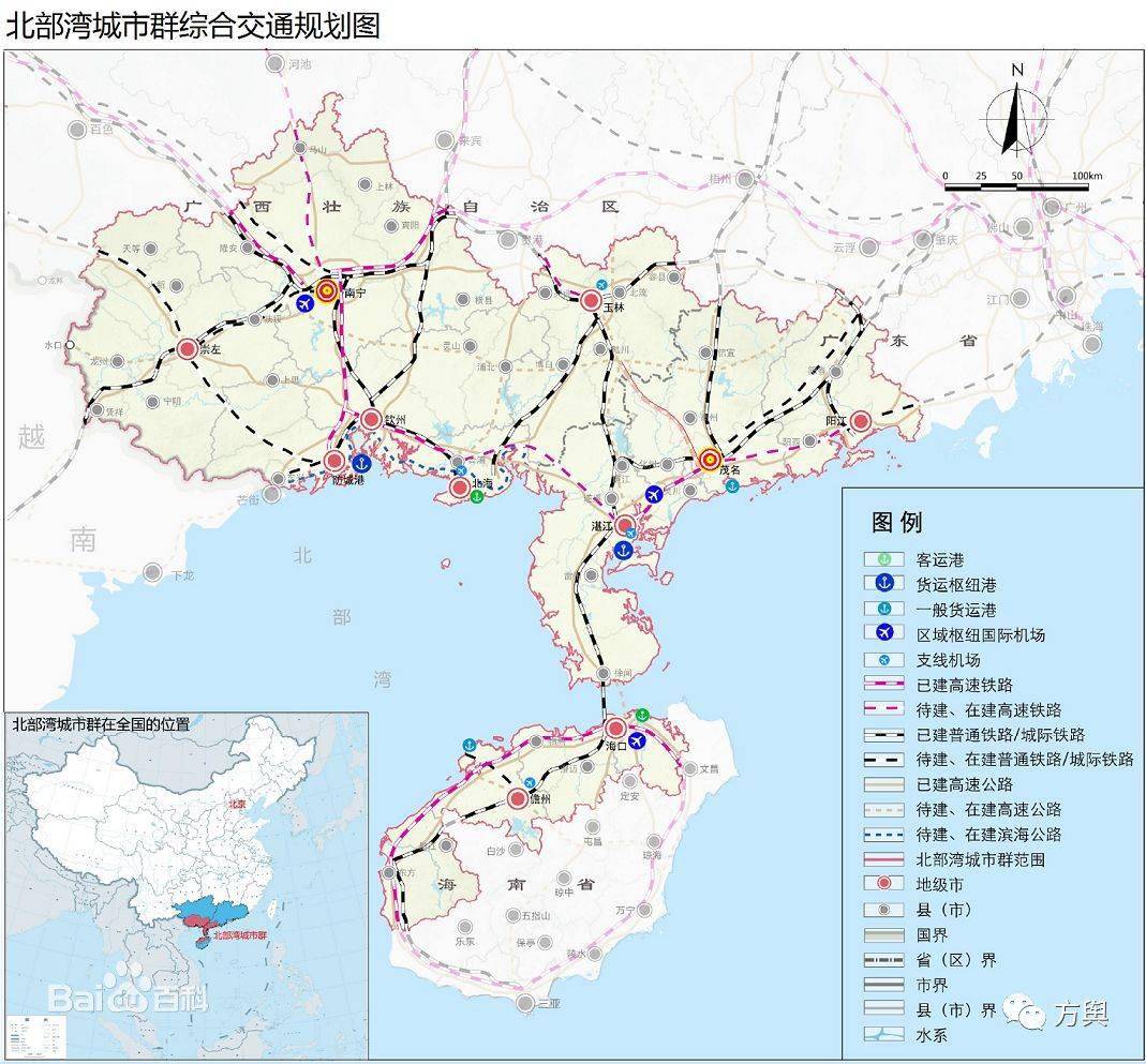 98北部灣城市群地圖廣西壯族自治區:南寧市,北海市,欽州市,防城港市