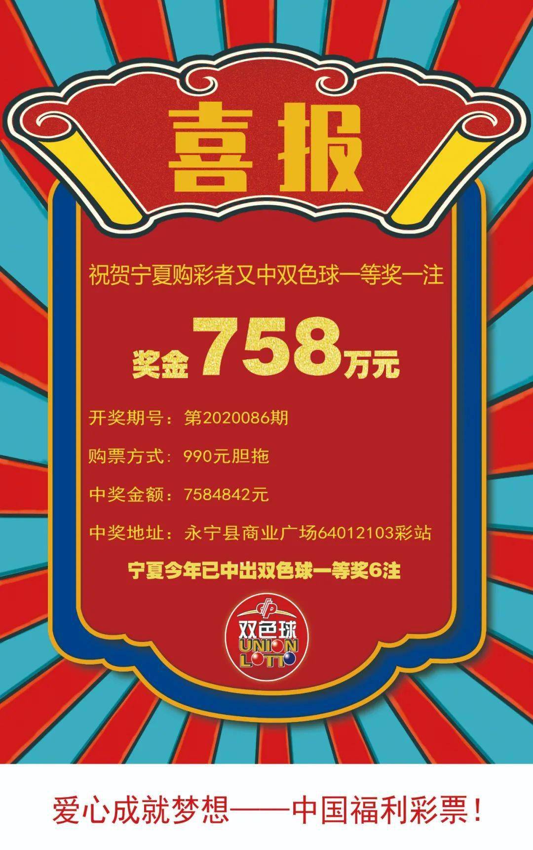 宁夏34人合买团喜中双色球758万元大奖