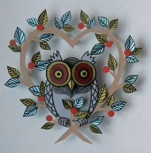 创意手工素材漂亮的猫头鹰拼贴画作品