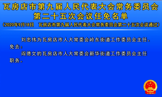 瓦房店市人大常委会人事任免名单