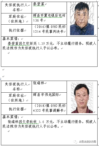 辉县又一批赖钱不还的人被曝光