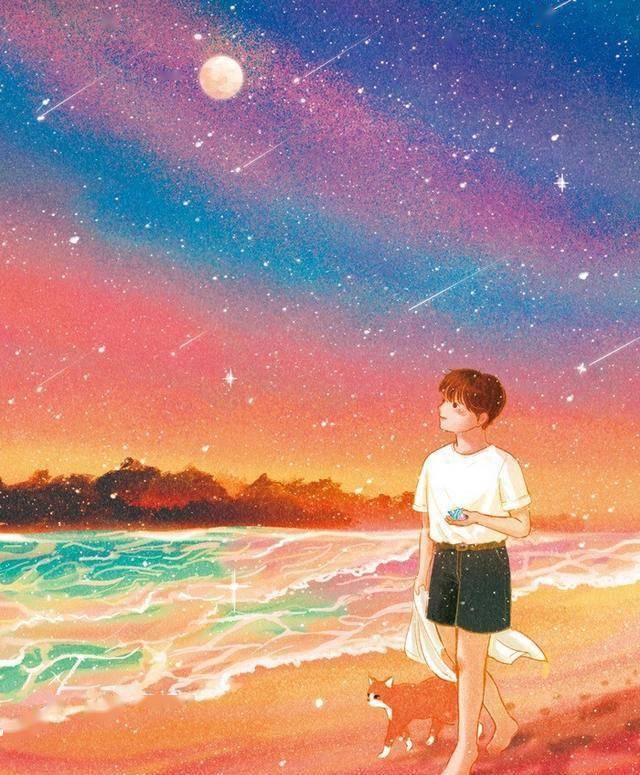 少年与猫咪的日常生活浪漫唯美而温情的插画