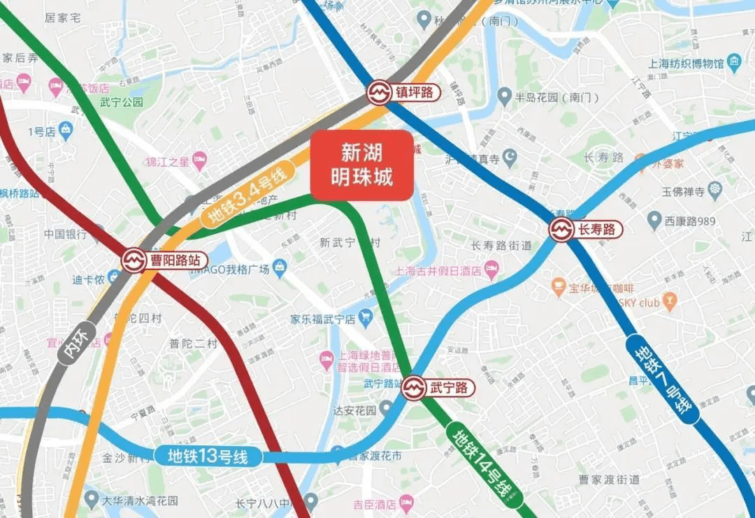 三公里内有长寿路,武宁路,曹家渡,静安寺,中山公园,南京西路等六大