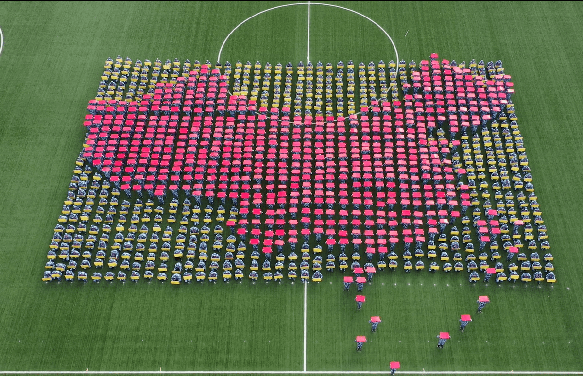 口罩,药瓶,黄鹤楼图案……华中农业大学军训方阵致敬抗疫英雄