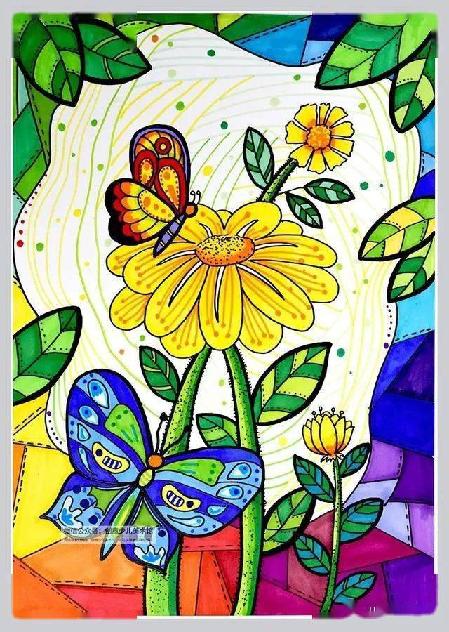 儿童画教程花丛中的蝴蝶