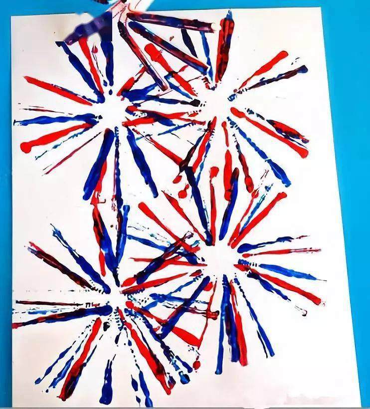 刷子,画纸,颜料制作步骤:用刷子上色后直接在画纸上作画叉子烟花叉子