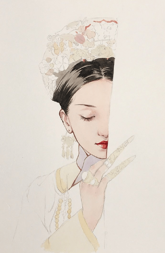 如懿水彩人物过程图,赶紧临摹