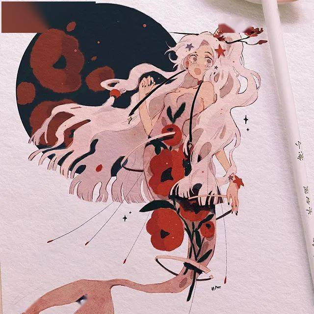 水彩插画日系干净洛丽塔装束卡通动漫人物手绘作品