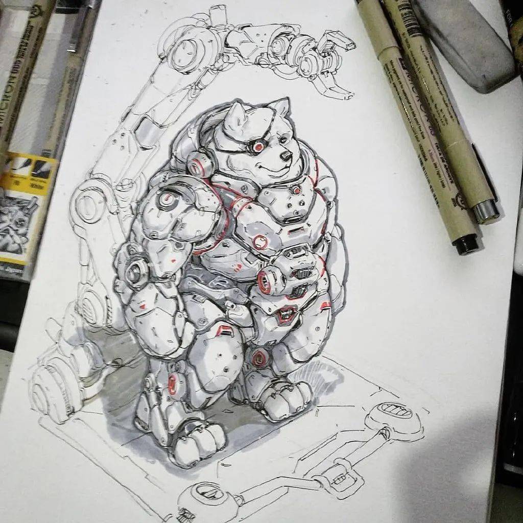 超酷又不失可爱的机甲手绘作品