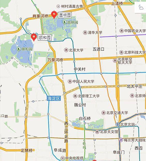 颐和园地理位置图这是中国现存最大的皇家园林,占地约290公顷,里面