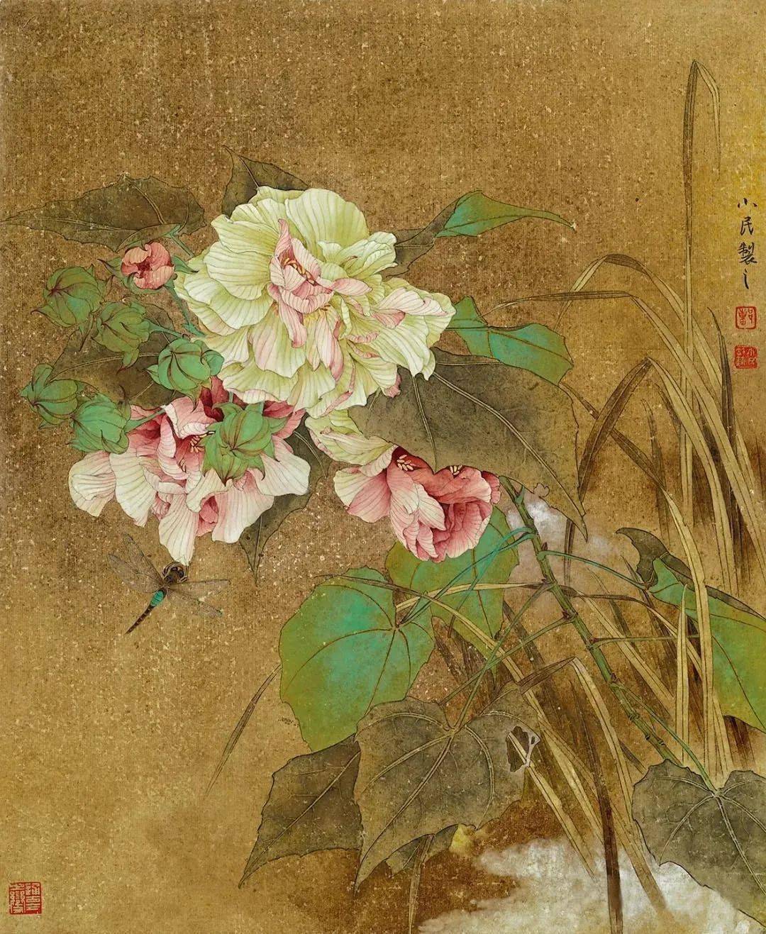 他的工笔花鸟画静谧深邃犹如梦境