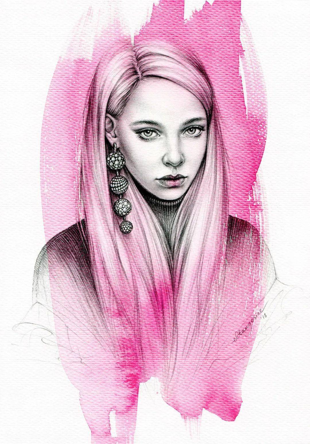 精致时尚女性,素描上色,太美了!_elena