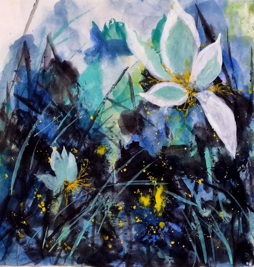 作品展曹玉红泼墨重彩荷花作品赏析