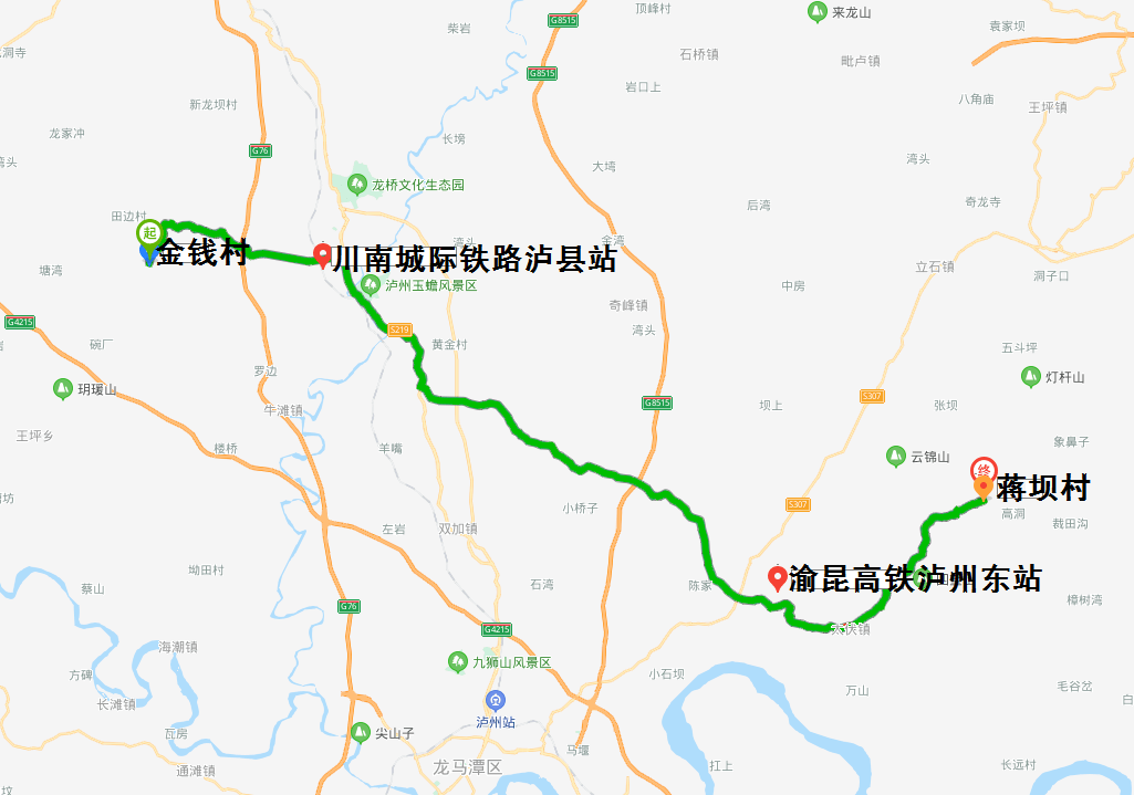 新建渝昆高鐵線路起於重慶西站,經江津區,永川區,四川省瀘州市,宜賓市