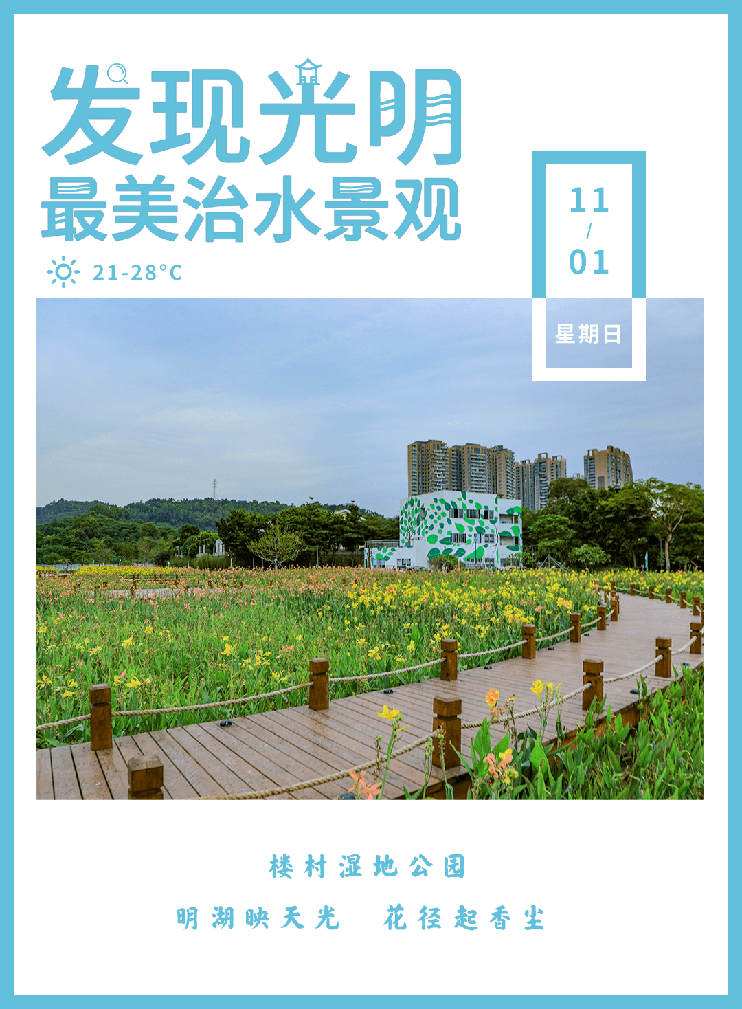 一航治水錄光明區樓村溼地公園明湖映天光花徑起香塵