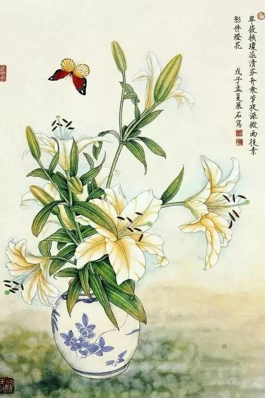 一组清新脱俗的工笔百合花很雅很美