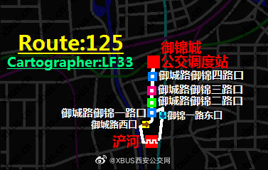 此外,xbus西安公交網還附上了125路和406路公交車的線路調整圖,如下.