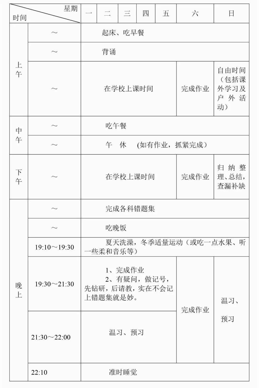 全國29所重點中學作息時間表附各種學習計劃模板