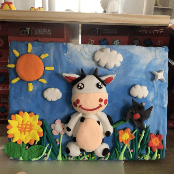 牛主题儿童粘土画图片