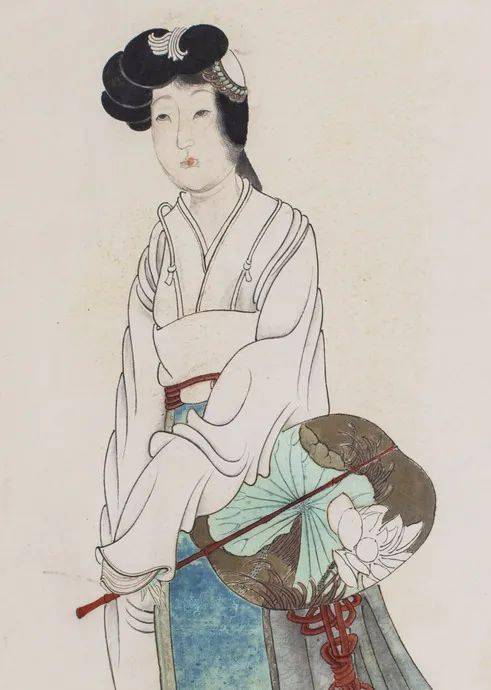 局部图《瑶海神娥》一幅,用高古游丝描技法绘衣纹,笔致如春蚕吐丝绵延