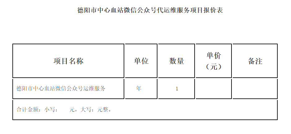 德陽市中心血站微信公眾號代運維服務項目詢價採購公告