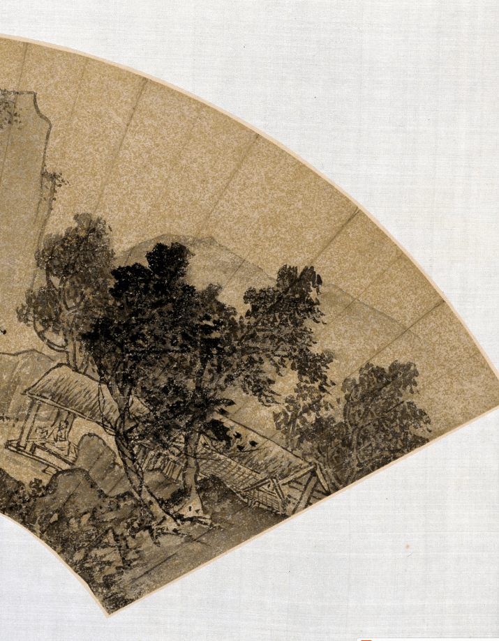 赏画周臣山水人物图扇面