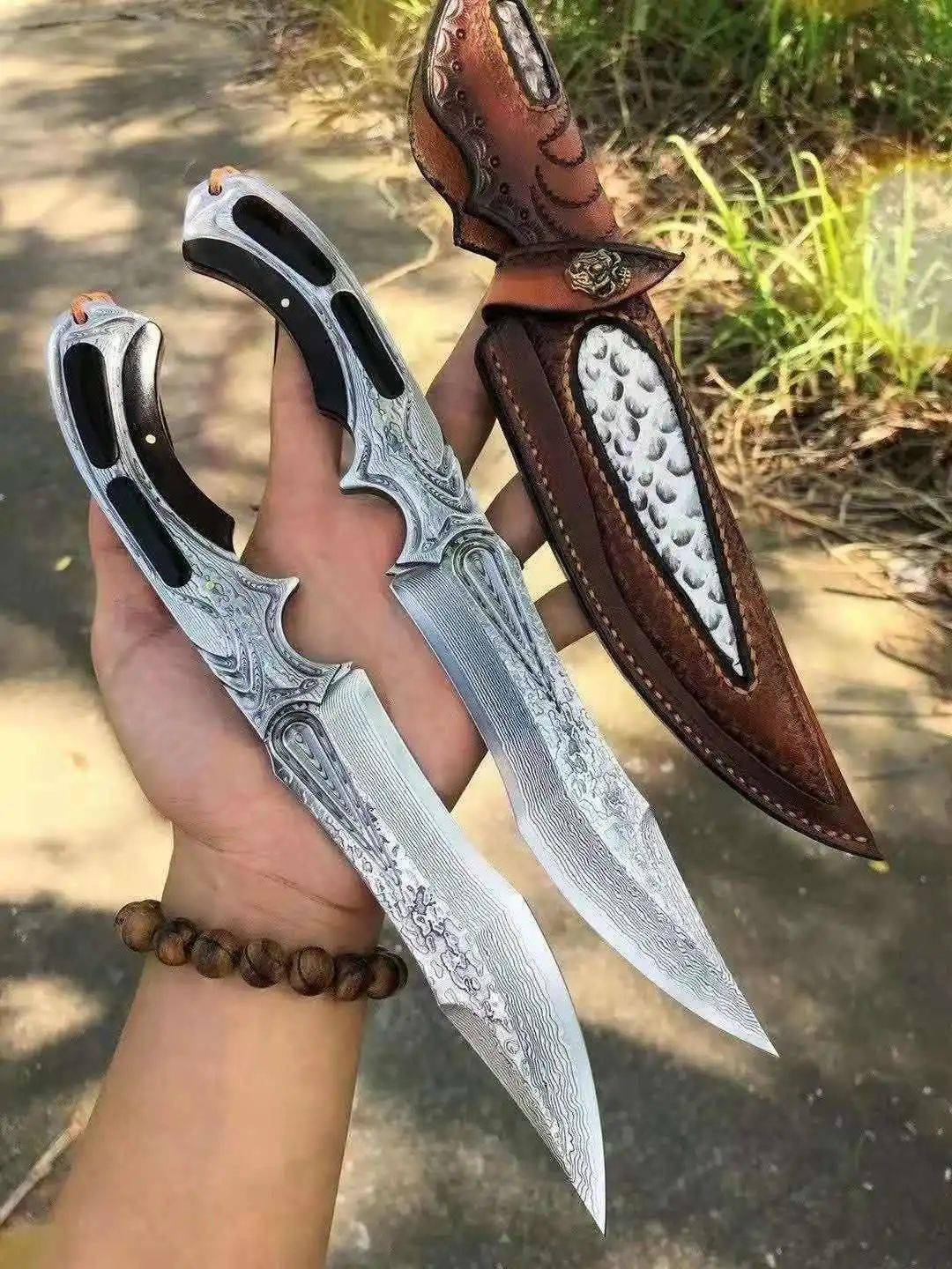 寒冰女神大师级原创设计玲珑刀匠首款全锻造一体大马士革钢制作用料