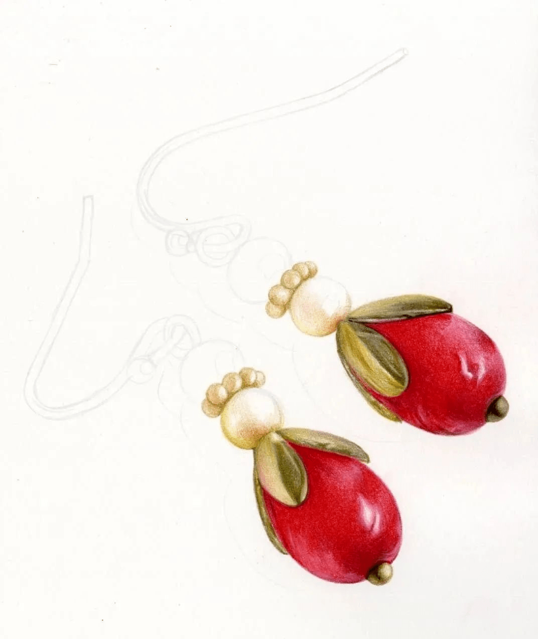 教程:彩铅宝石珍珠耳环