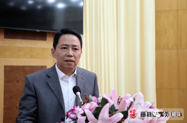 县委书记黄东明在签约仪式上致辞(麦翔,甘宇成/摄)"藤县优良的营商