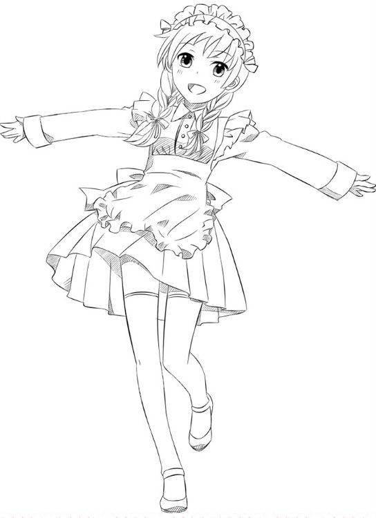 黑白线稿美漫卡通画动漫小美女