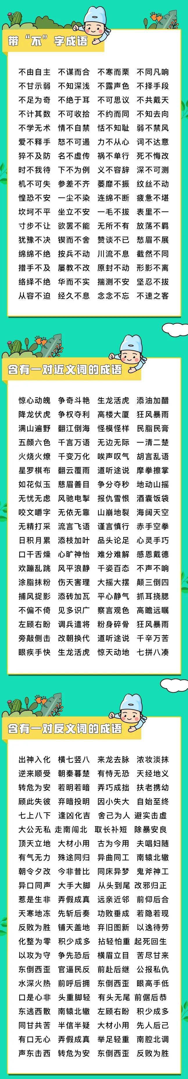 这张万能成语表,替孩子贴墙上,不出3月,出口成章!(可打印)