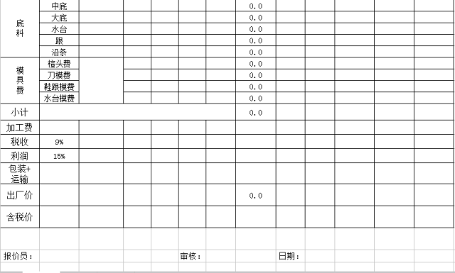 鞋厂oem成本报价核算
