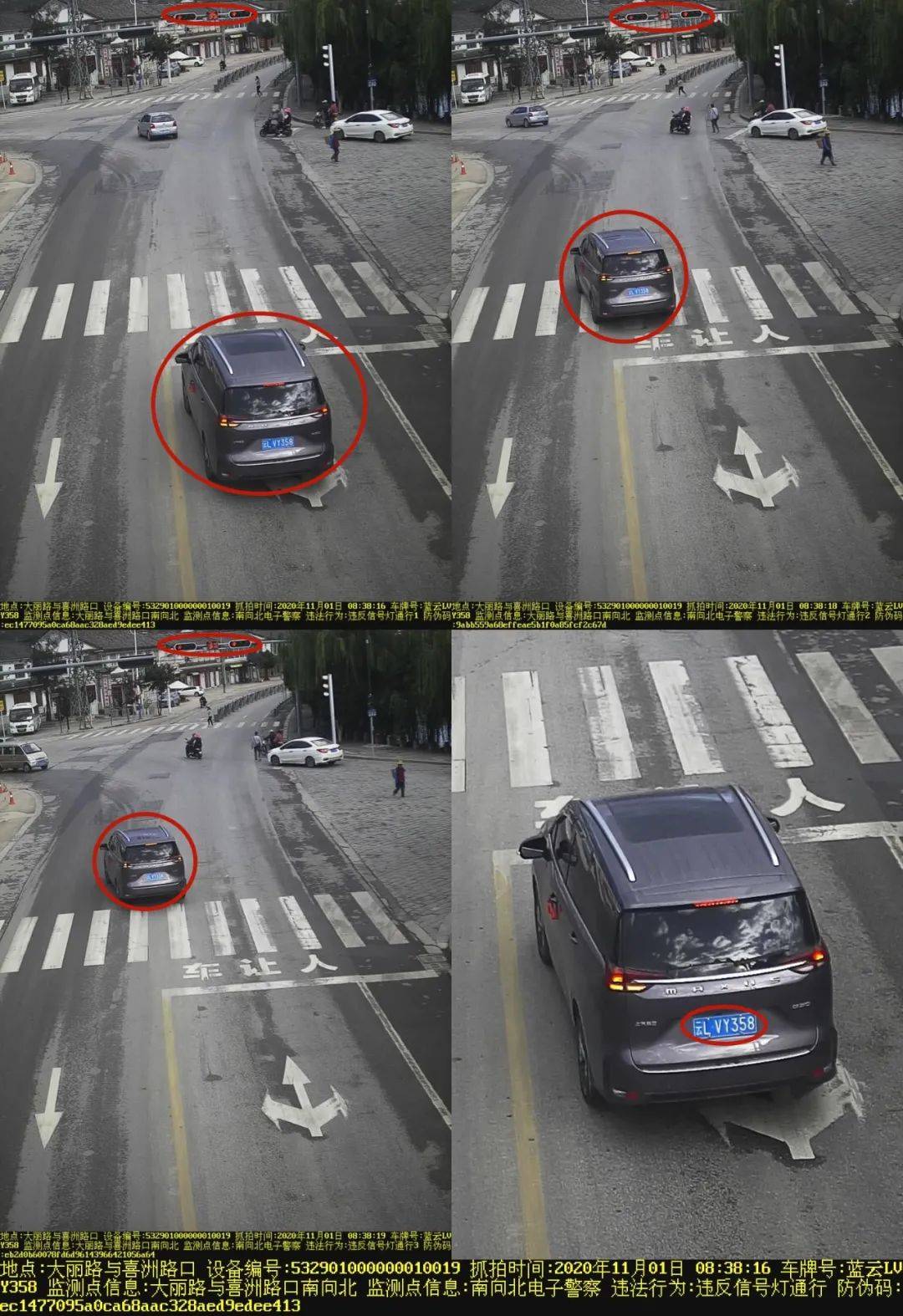 【车牌号码】:云lvy358 【违法行为】:违反道路交通信号灯 【处罚结果