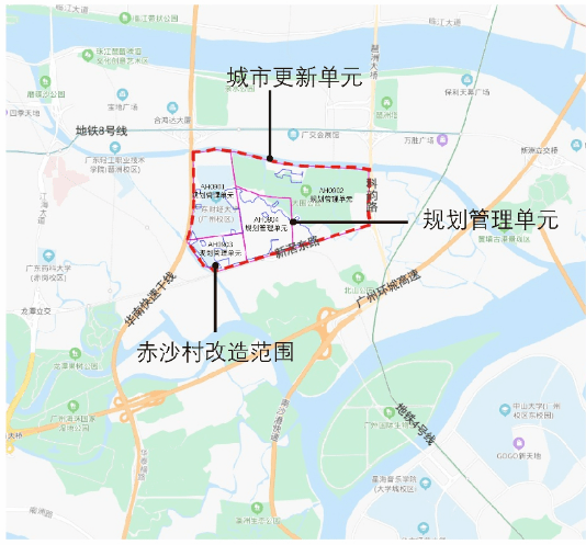 片区东至科韵路,南至新滘东路,西至华南快速干线,北至黄埔涌,规划范围