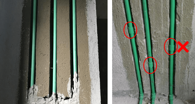 水管暗管敷槽内不得有接头,减少墙体内的连接点,防止后期渗漏影响墙面