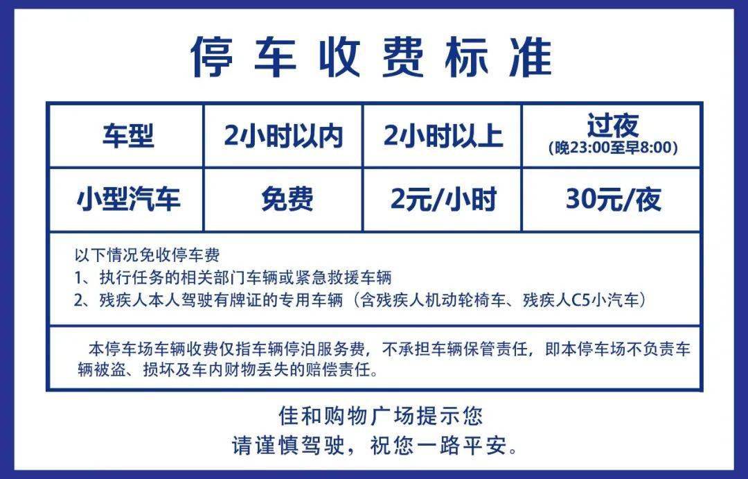 關於佳和購物廣場中心店停車場收費標準調整的溫馨提示