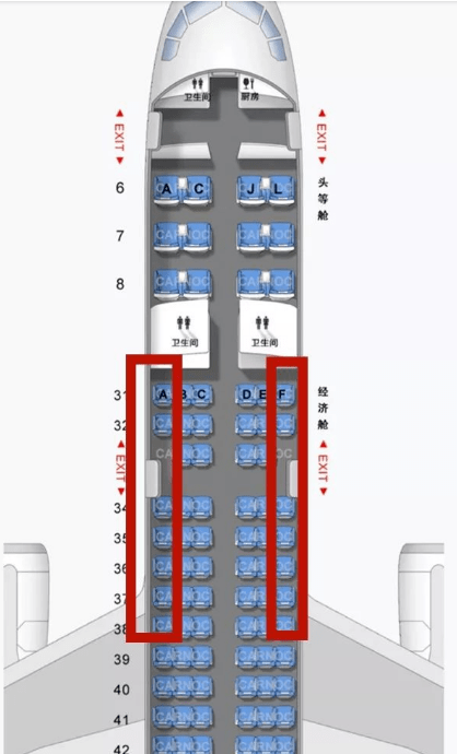 窄体客机主要有波音737,757, 空客a320 ,这类飞机a,f为靠窗位置
