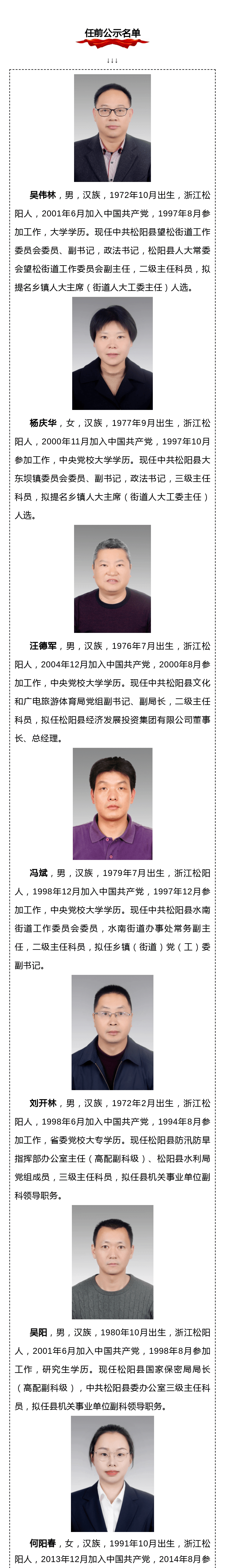 松阳县拟提拔任用县管领导干部任前公示通告202010号
