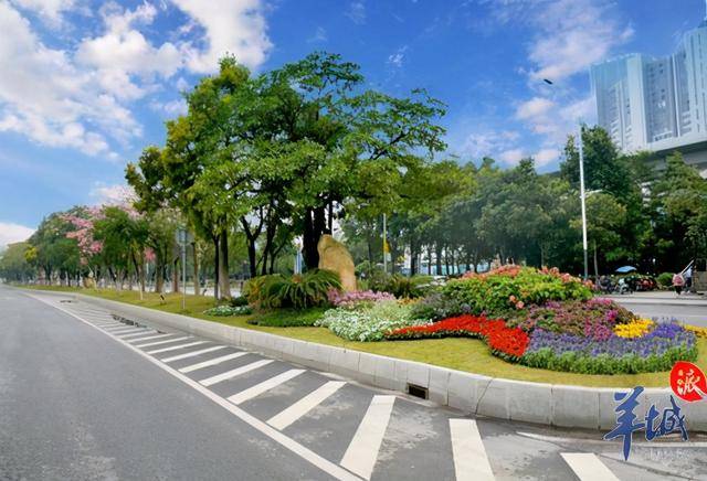 绿化带端头通透式花境景观目前广州市还有部分路段存在同一条路几百米