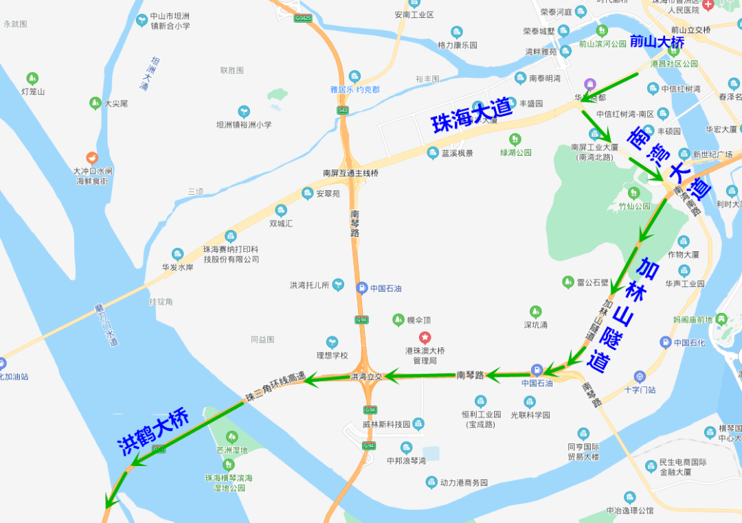 珠海洪鹤大桥详细路线图片