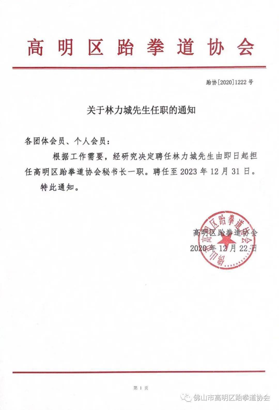 任职通知关于林力城先生任职的通知