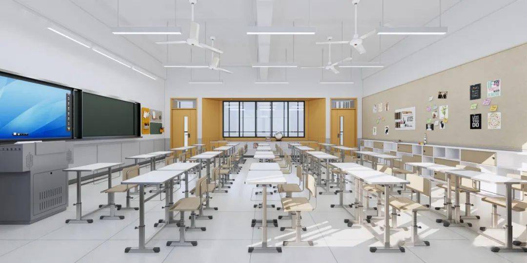 普通教室效果图△艺术展示区效果图△合班教室效果图△廊道效果枉