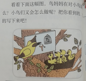 鸟妈妈正在给小鸟们上课.