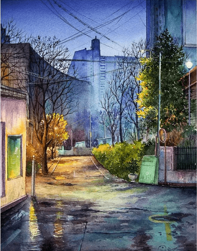水彩风景 | 城市夜景系列 作者:mitty爱画画的米蒂