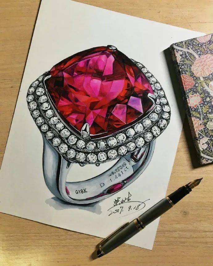 彩铅画入门|马克笔彩铅手绘,宝石戒指