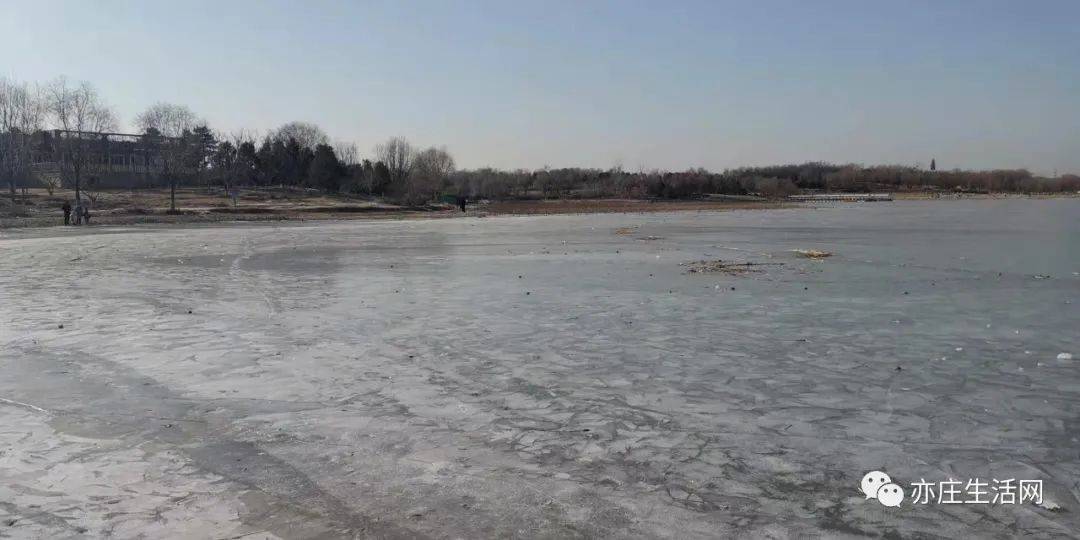 南海子公园的湖面结冰了