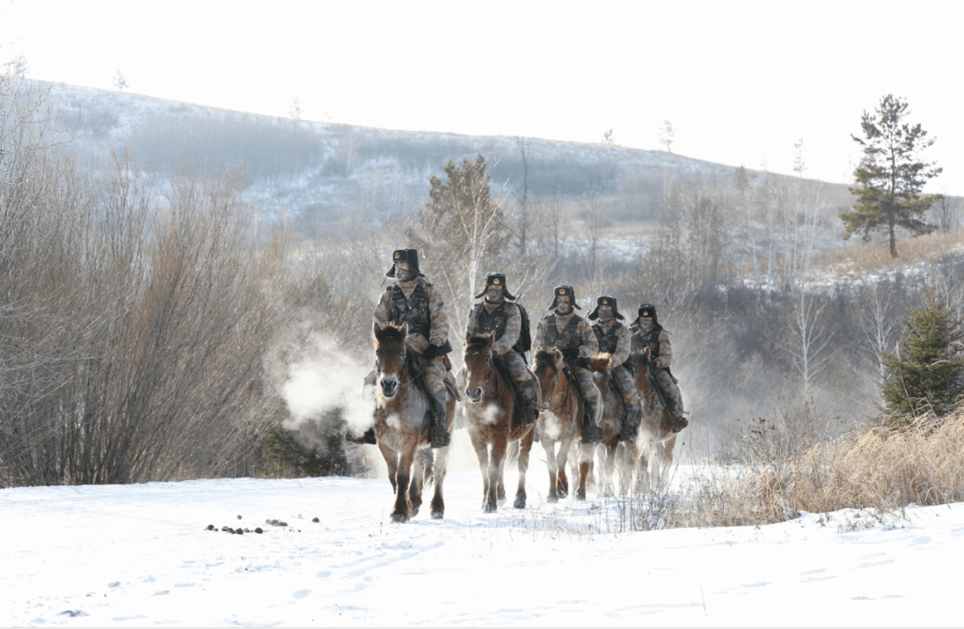 骑马巡逻边防线新兵优秀代表在三角山宣誓新兵代表认真观摩,聆听讲解