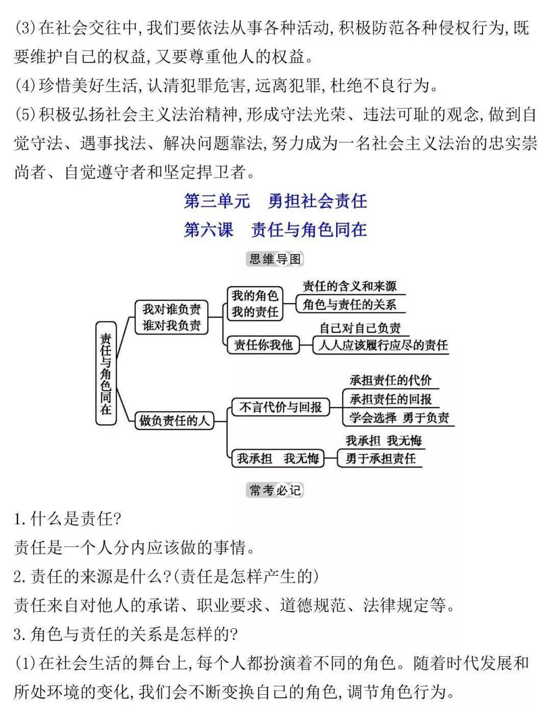 八年级上册道德与法治期末必背知识点